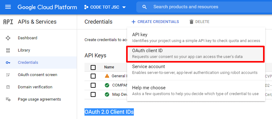 Tạo Google Cloud OAuth mới