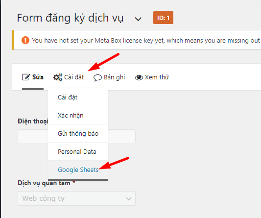 Cấu hình từng Form mục Google Sheets