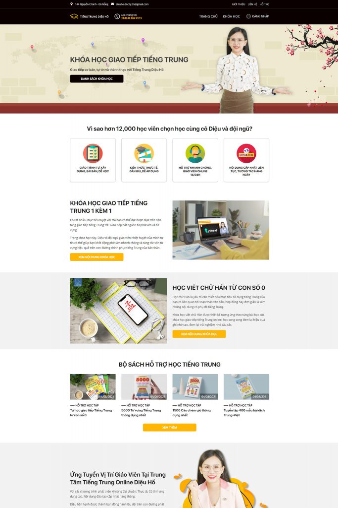 Giao diện website Tiếng Trung Diệu Hồ