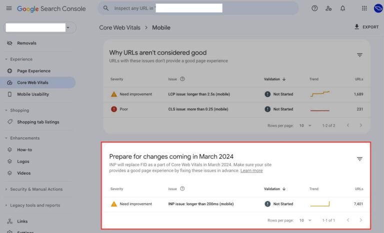 Interaction to Next Paint (INP) là gì và tối ưu ra sao? 1 Chỉ số Interaction to Next Paint (INP) xuất hiện trong Google Search Console