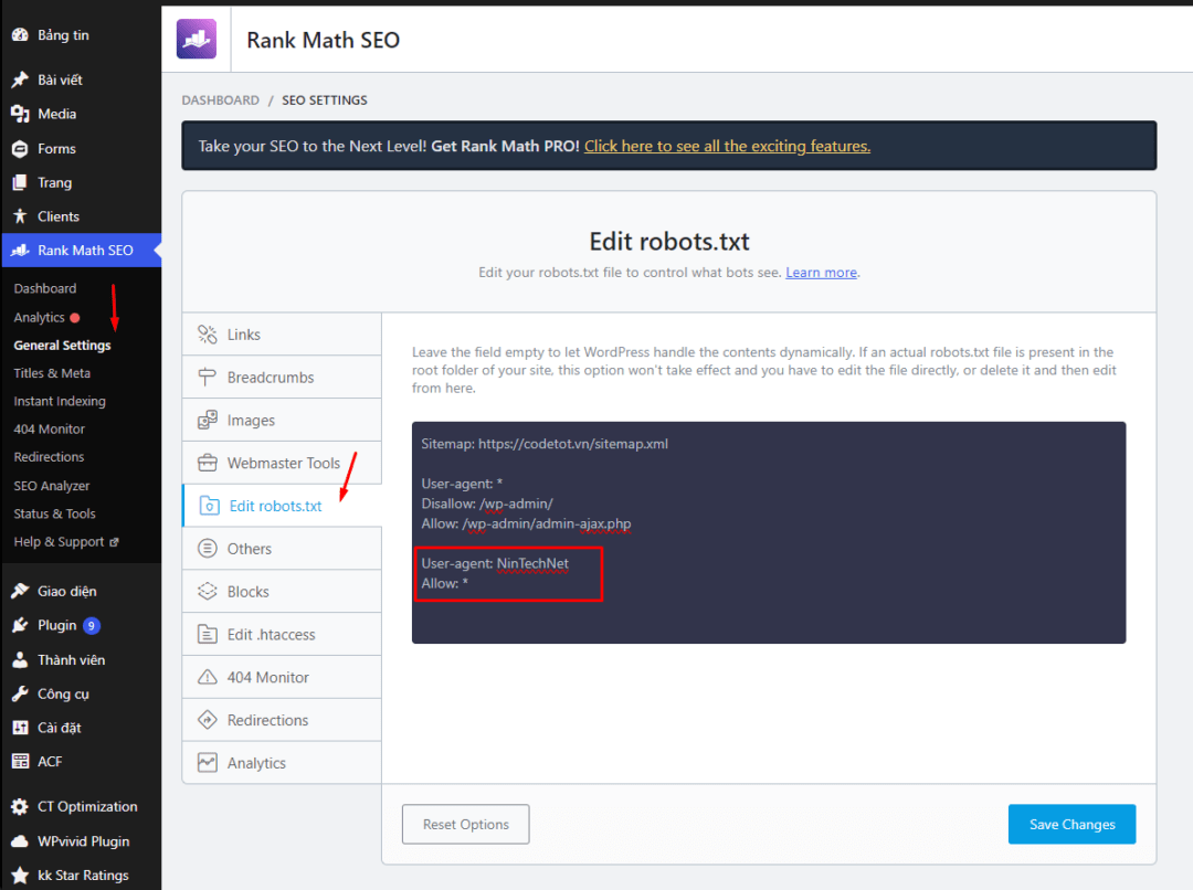 Hướng dẫn kiểm tra bảo mật website WordPress với 48 bài test 1 Cách sửa file robots.txt trong plugin SEO Rank Math
