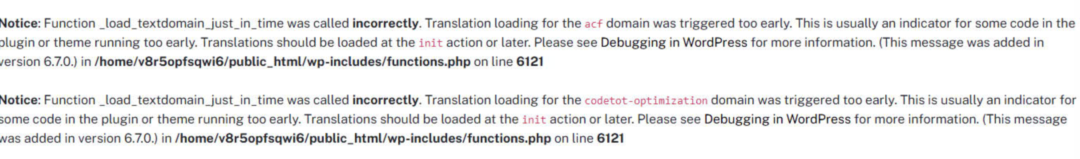Cách khắc phục lỗi "Function _load_textdomain_just_in_time was called" 1 Lỗi "Function _load_textdomain_just_in_time was called" xuất hiện trong trang giao diện.